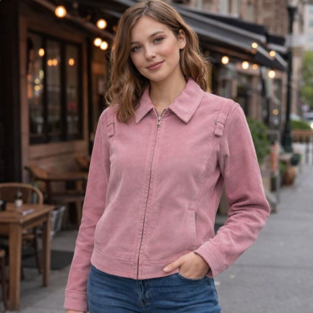 Nordstrom Sorbe’ Jacket NWOT Pink Full Zip Corduroy Coat Womens Size L